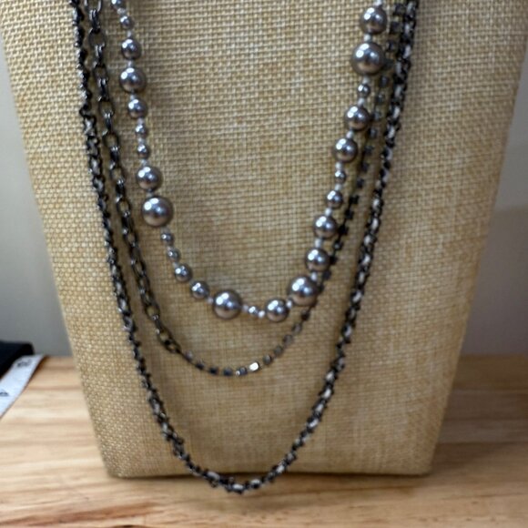 J.Crew Long Layered Statement Necklace With Silver-Tone Beads & Chains - Picture 3 of 15